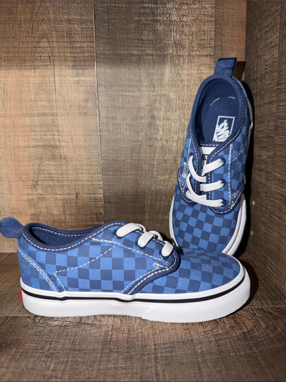 Vans Kids Navy Blue Checkerboard Lace-Up Sneakers-size 9 NWOT